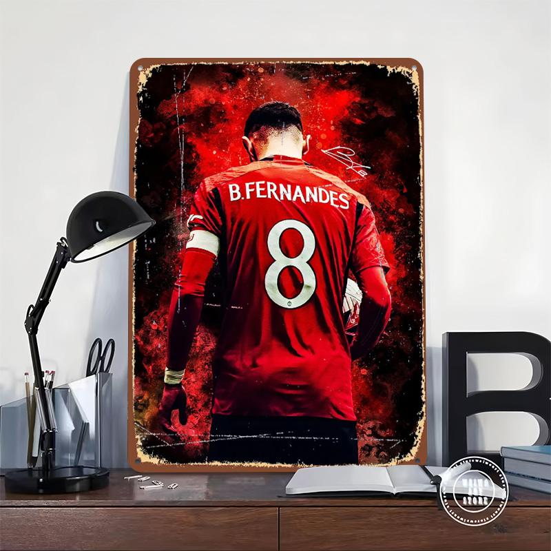 Bruno Fernandes Soccer Tinplate Poster Customized Wall Art Vintage Metal Signs Retro Tin Plaque for Home Decoration Luxury Decor