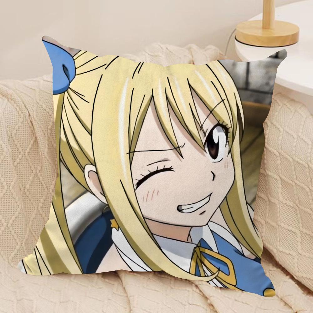 Anime LLucy HHeartfilia Cushion Cover Silky Short Plush DoubleSided Printed Pillow Case for Sofa All Seasons Home Decor Gift