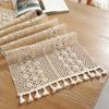 Nordic Style Macrame Table Runner Hollow Out Handmade Woven Tassels Bohemian Rustic Tapestry Tablecloth Cover Decoration
