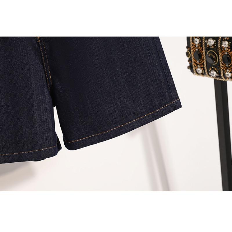 Dimanaf Plus Size Jeans Women Shorts Pants Summer Loose Short Basic High Waist Striped Pants Elastic Waist