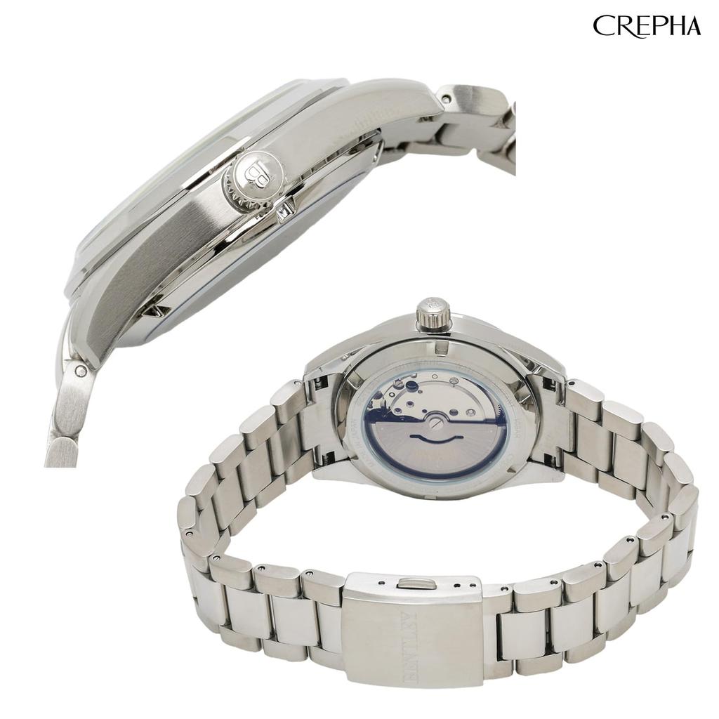 CREPHA Men's Analog Mechanical Automatic Watch with Water Resistance and Metal Band, Bentley Silver, BT-AM392-WTS