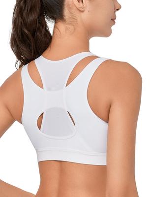 Yvette Sports Нет Спереди Большой Высокий Интегрированный Многослойный Быстрый Спорт Спортивный Белый Бюстгальтер, Отскок, Открытие, Размер, Поддержка, Чашка, Ткань, Сушка, Сетка, Женский