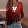 Women's Fashion Casual Long Sleeve Shirt Gradient Printed Button V Neck Up Tops