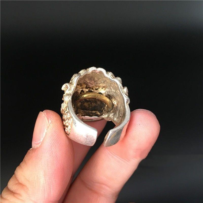 Китайское тибетское серебро резное кольцо с головой льва модное украшение подарок коллекция