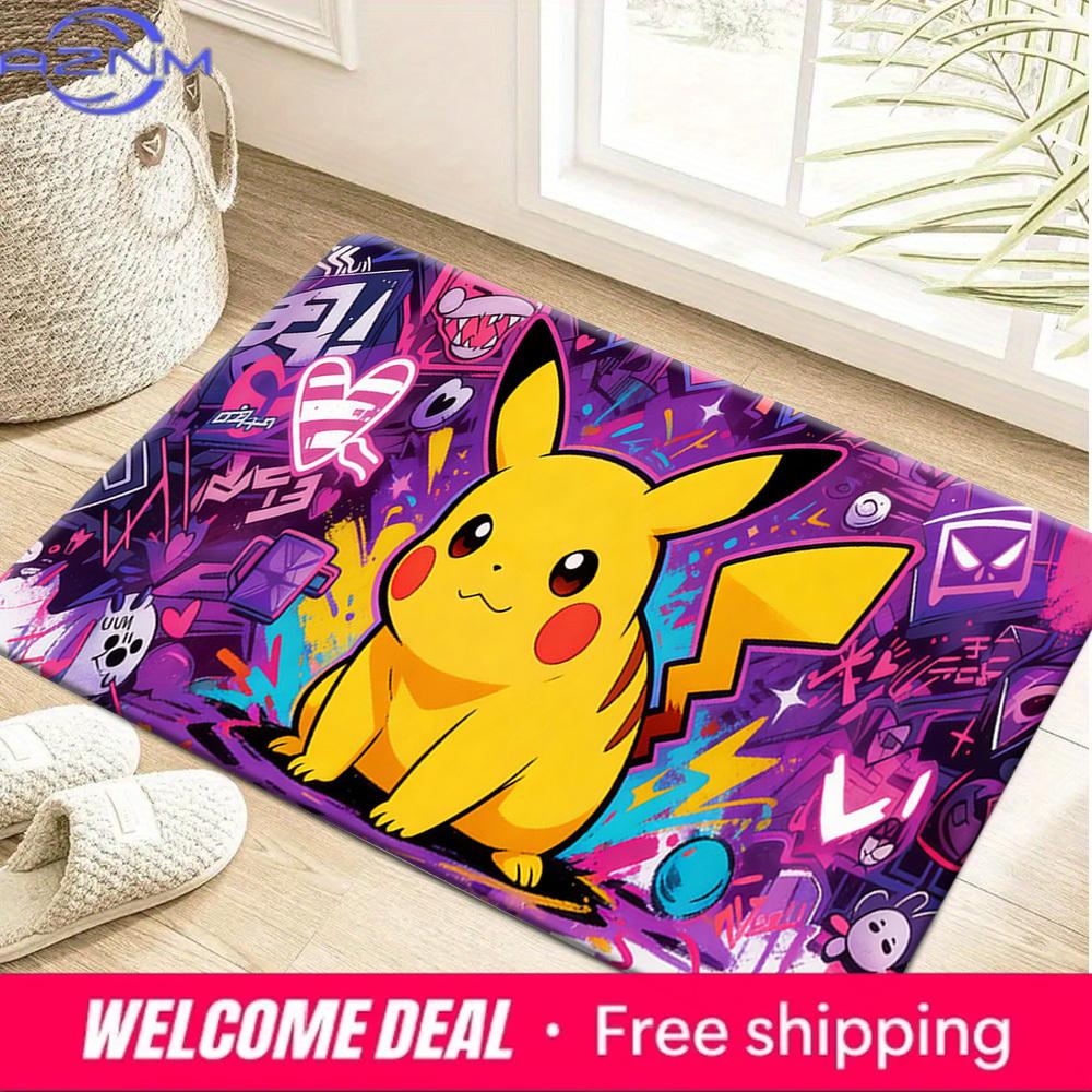 Pokemon Pikachu Graffiti Print Non-Slip Doormat for Home Decor