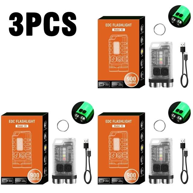 V3 EDC LED Flashlight Portable Mini Keychain Light TYPE-C Rechargeable Pocket Torch with Magnet UV Lamp Camping Fishing Lantern