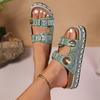Fashion New Women's Rhinestone Thick Sole Twine Double Buckle Sandals, Soft Comfortable Women's Beach Slippers Large Size
