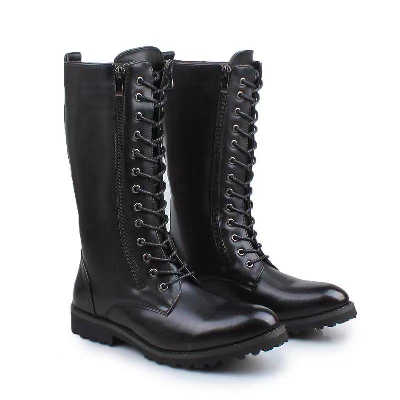 Модные мужские туфли для ночного клуба, мотоциклетные ботинки, со шнуровкой, мягкие кожаные туфли, красивые длинные рыцарские сапоги, ковбойские высокие ботинки для мужчин