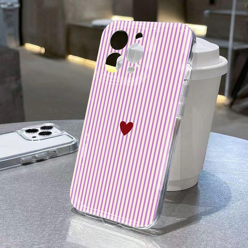 Чехол для телефона Samsung Galaxy S26 S25 Ultra S24 Plus A56 A16 A15 A36 A54 A55 A35 S21 S23 FE S22 Пастельный полосатый сердечко Прозрачная крышка