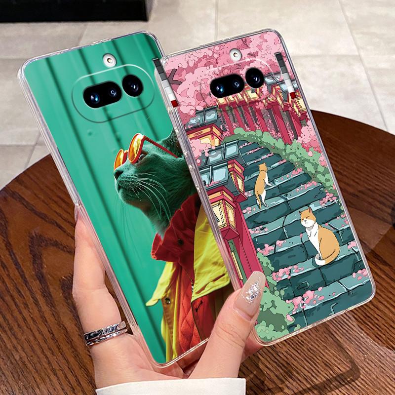 Гелевый чехол для Nothing Phone 4A Capa Coque Прозрачный силиконовый мягкий ТПУ задняя крышка Милый кот Кролик Сердце Защитный чехол Fundas