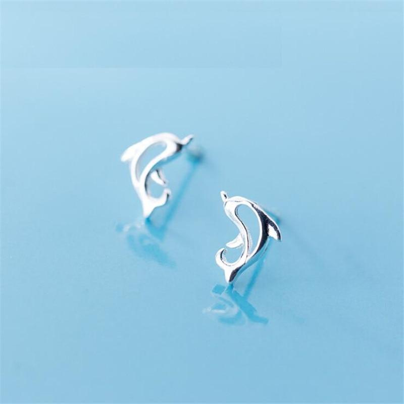 New Fashion Little Dolphin 925 Sterling Silver Jewelry Personality Ocean Simple Animal Popular Women Stud Earrings E120