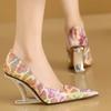 Туфли-лодочки Женская обувь Flower Totem Slip On Неглубокие туфли Свадебная вечеринка Острый носок Высокие каблуки Туфли-лодочки Femme Каблук особой формы