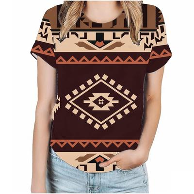 Летний топ с круглым вырезом, 3D геометрическим узором и цветочным принтом, модная повседневная женская футболка с коротким рукавом