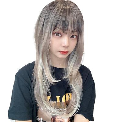 AQUADOLL Длинный многослойный парик, обрамляющий лицо, с высоким тоном, полноразмерный, свободный размер (NM2NC1-ZX). Пудинг «Королевский молочный чай» (wg354NM2NC1-ZX)