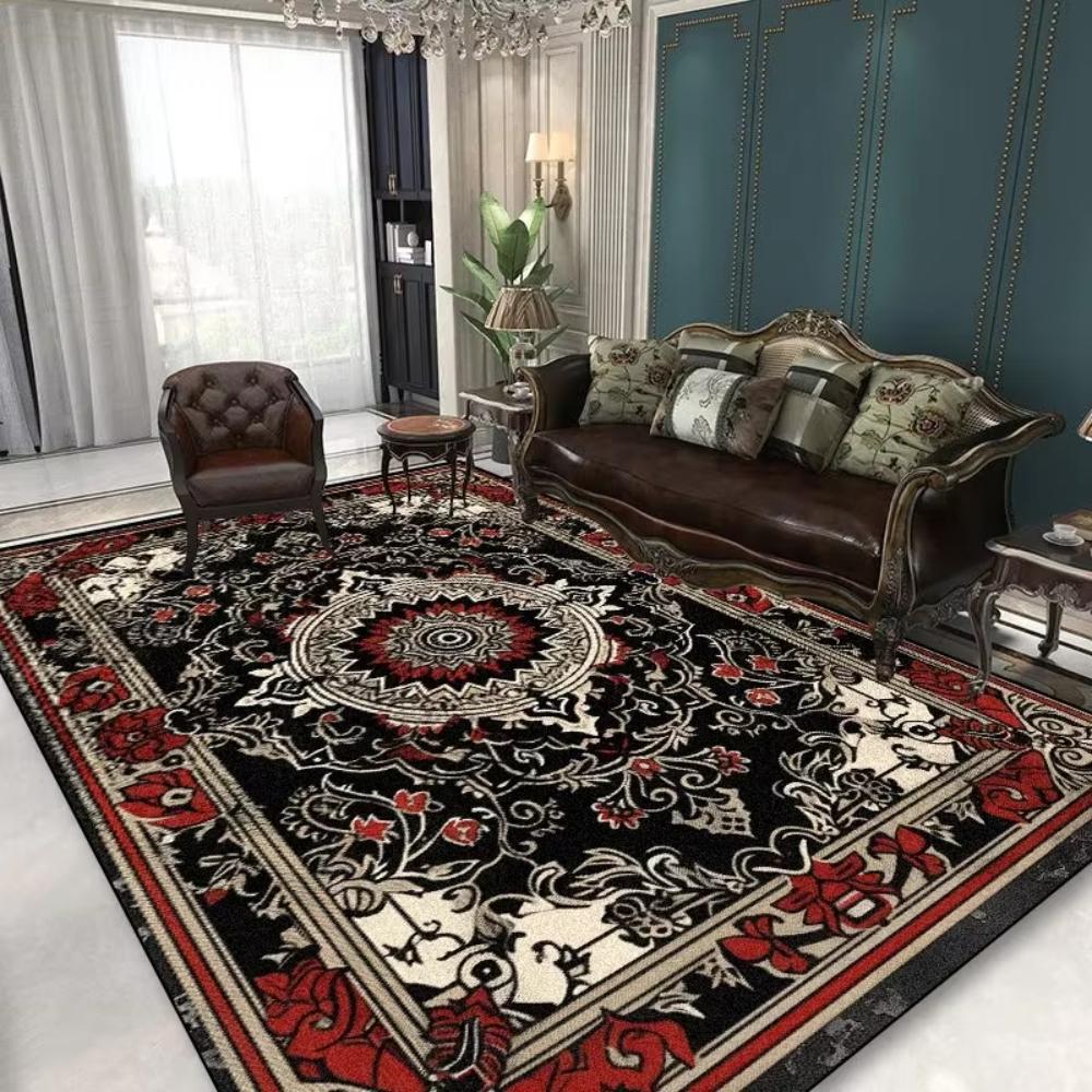 Элегантный черный ковер с принтом для гостиной, напольный ковер, коврик для спальни под диван, кухонное покрытие для обеденного стола, европейский роскошный придверный коврик