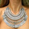 Vintage  Coins  Multi-layered  Metal  Carvings Tassel  Necklaces  Fashionable and Versatile Exaggerated Bib Necklace