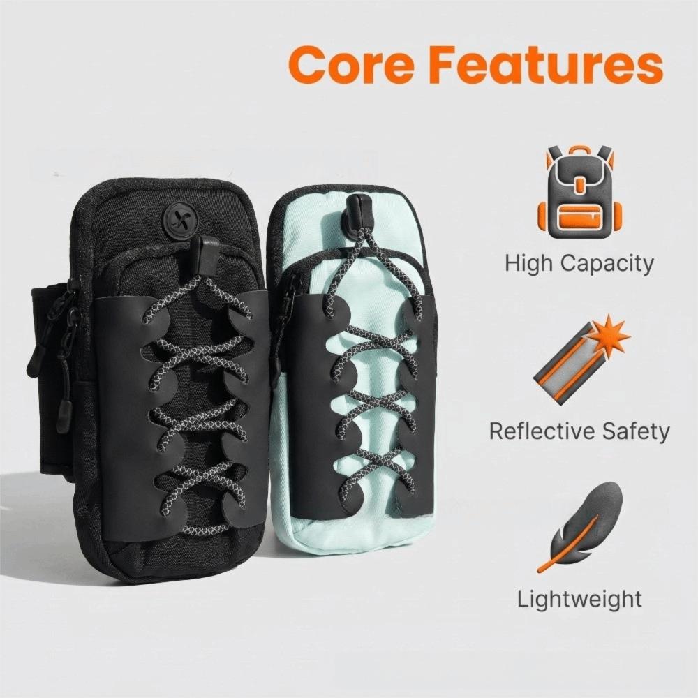 Double Zipper Sports Arm Bag Reflective Cord Trim Wrist Pouch Wear-Resistant Phone Armband Fitness