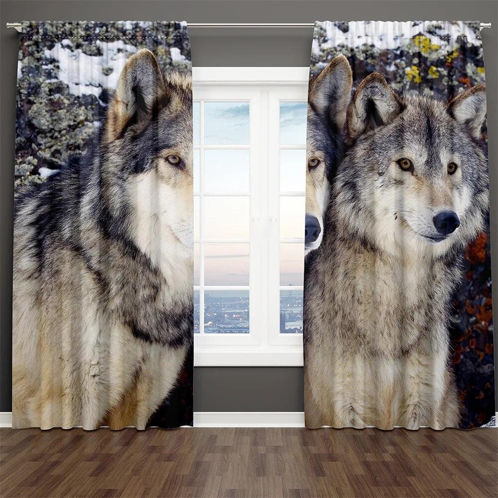 Пара влюбленных Лев Классическая серия животных цифровой принт 2 шт. Затеняющая оконная занавеска для гостиной Спальня Декор Карманный стержень