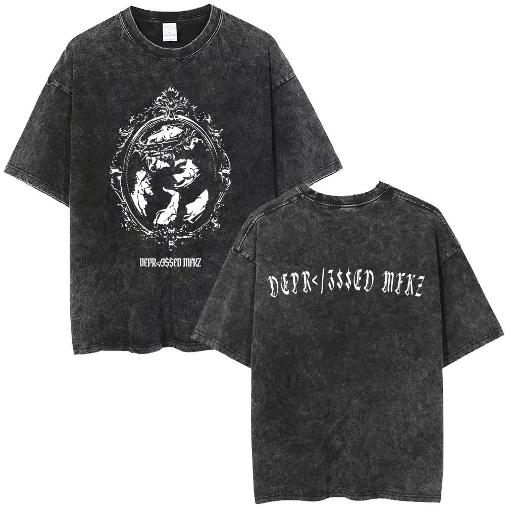 Washed Vintage Junior H Sad Boyz Depressed Mfkr Album Tshirt Men Fashion Oversized T Shirt Mens Hip Hop Ocollar Tshirts