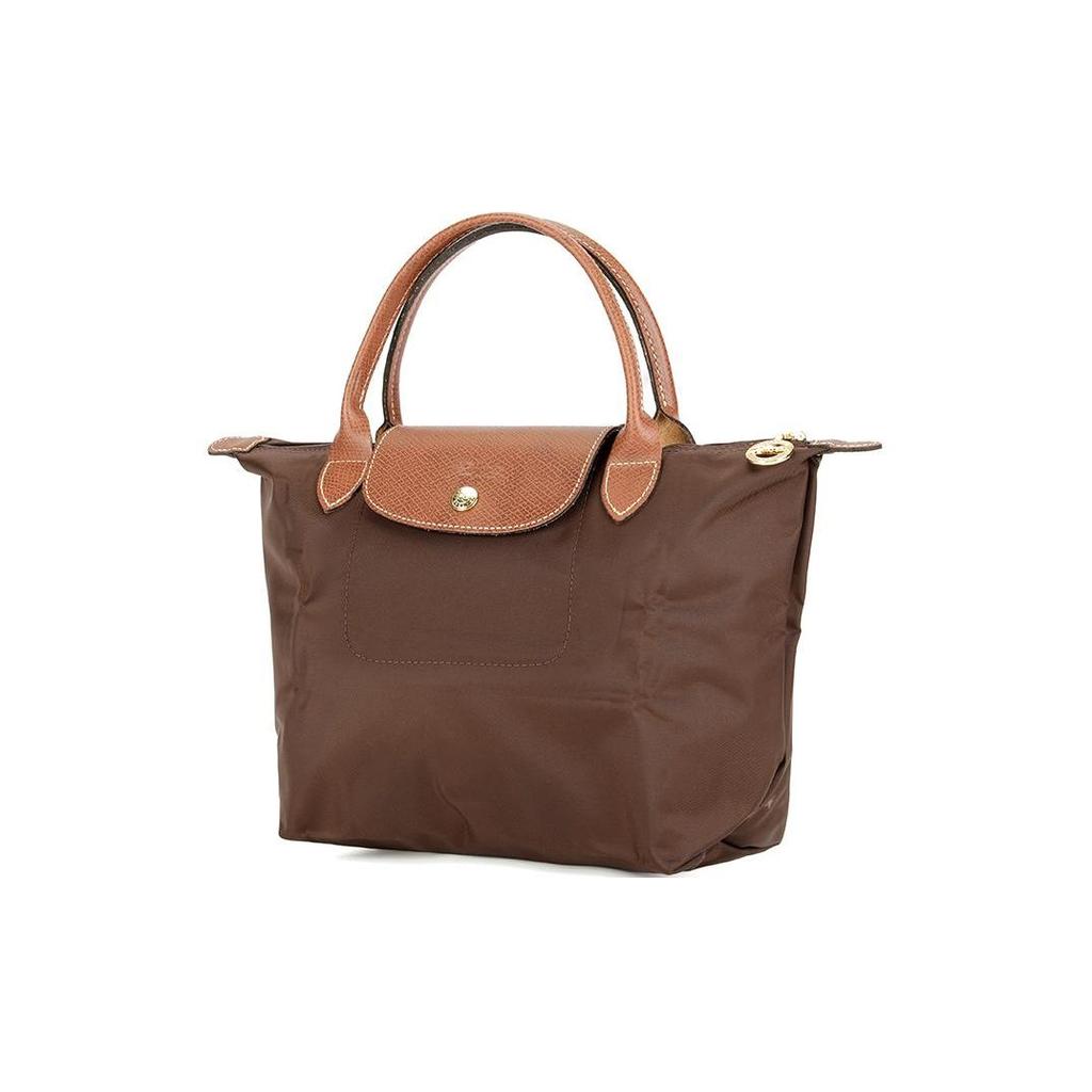 Longchamp Le Pliage Original Минималистичная сумка-тоут для ежедневных поездок с текстурированным нейлоновым холстом, кожей и логотипом, форма "пельмень", маленькая, женская, цвет Эбеновое дерево 1621089P81