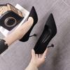 Student Etiquette High Heels Women's Stiletto Spring New Pointed Black Suede Professional Cat Heel Single Shoes