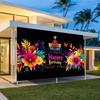 Mexican Fiesta Birthday Party Banner, Flower Sombrero Polyester Backdrop for Home Wall