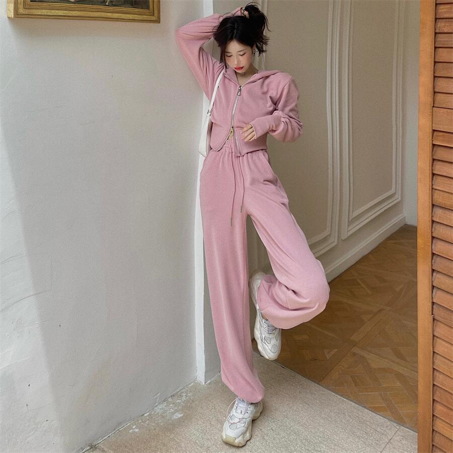 Женский модный костюм, тонкий срез, спортивная одежда на весну и осень, свитер с капюшоном, повседневные брюки, костюм из двух частей