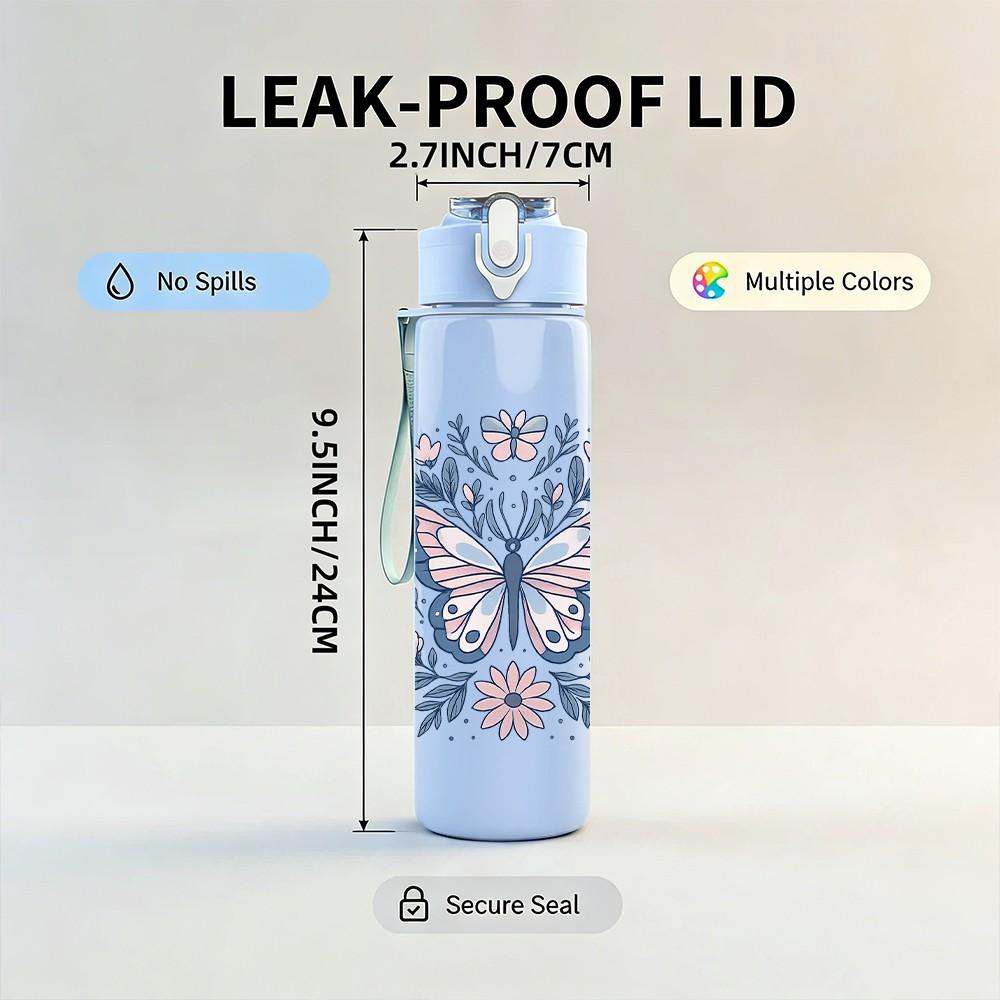 1PC Mandala Flower Pattern 750ml Color Plastic Sports Water Bottle Leakproof Flip Straw Lid Suitable for Sports Office Home Use