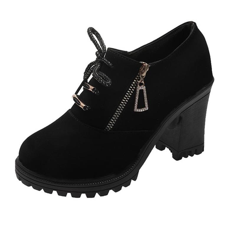 High Heels Women Ankle Boots Suede Retro Lace Up Chunky Shoes 2025 Trend Designer Zipper Pumps New Goth Winter Motorcycle Botas