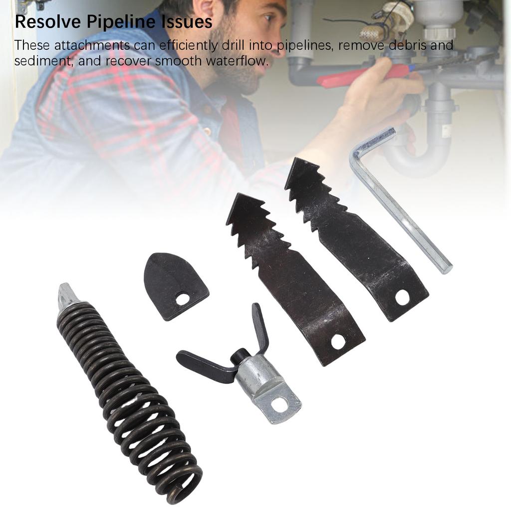 Набор для прочистки канализации с резаком и шнеком Насадка для дрели для прочистки канализации Нержавеющая сталь Практичный Многофункциональный для очистки труб