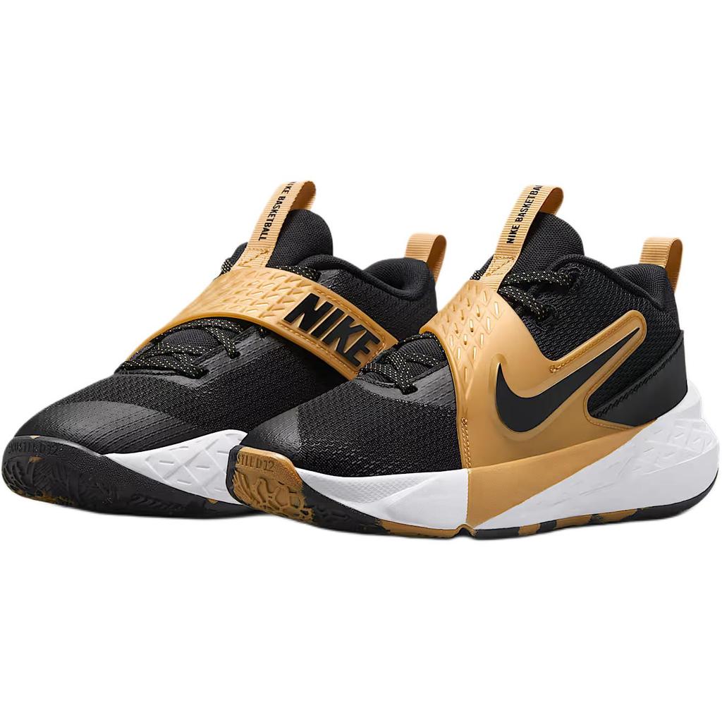 Nike Детские баскетбольные кроссовки Team Hustle D 12, нескользящие, износостойкие, низкие, Черный/Металлическое золото/Белый HF6279-003