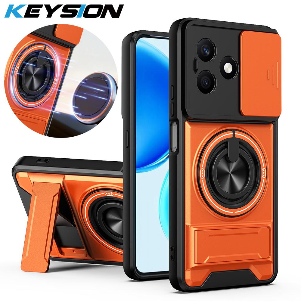 KEYSION Магнитный чехол для телефона для HONOR X8d Защита камеры со сдвижной крышкой Вертикальная подставка Кольцо 360° Ударопрочная задняя крышка для Honor X8d