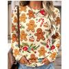 Women Long Sleeve T Shirt Christmas Candle Ornament Print Autumn Fashion Casual Holiday Party Top Women's Clothes