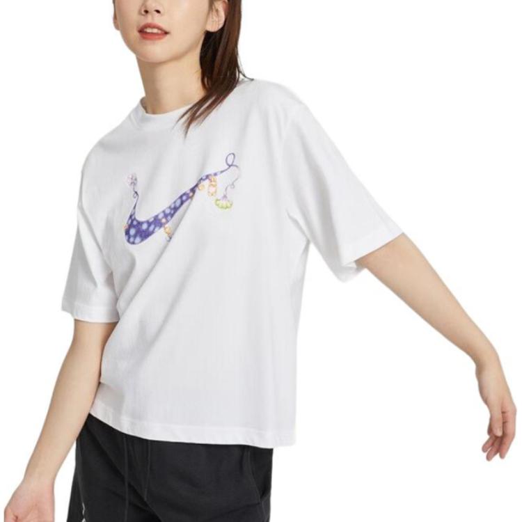 Nike Футболка с абстрактным рисунком от руки, свободная, с круглым вырезом и коротким рукавом, женские топы, белая FD9315-100