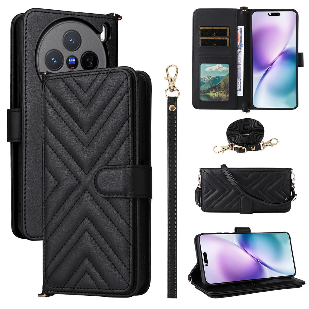 For vivo X200s 5G Stand Wallet Case with Shoulder/Wrist Strap Leather Phone Cover