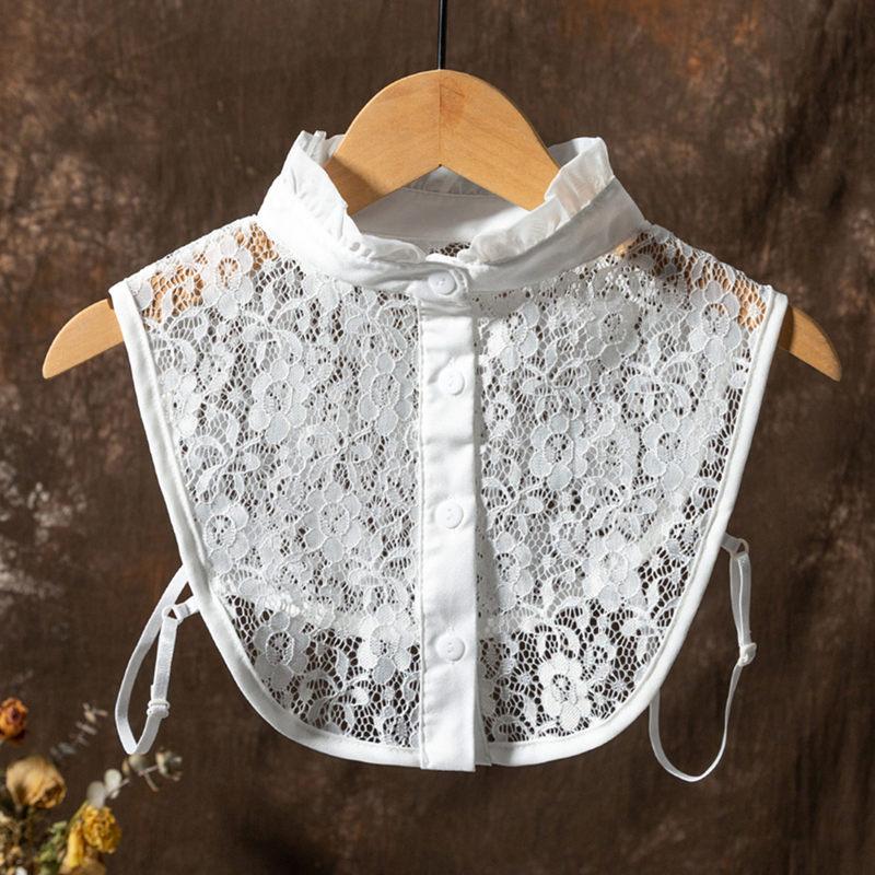 Lace Ruffles Fake Collar Detachable Sweater Decoration Collar Hollowed Out Stand Up Collar Half Shirts for Girls Women