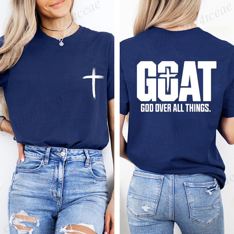 Goat God Over All Things T Shirt, Letter Graphic Printed Tee Shirts, Unisex Casual Short Sleeve, Vintage Streetwear Fashion Top,