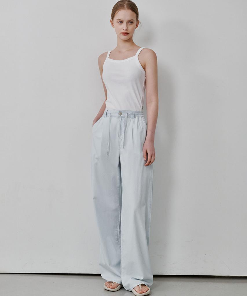 MALOUPE 9161 Ultra-Lightweight Single-Pleat Wide Denim Pants (Light Indigo)