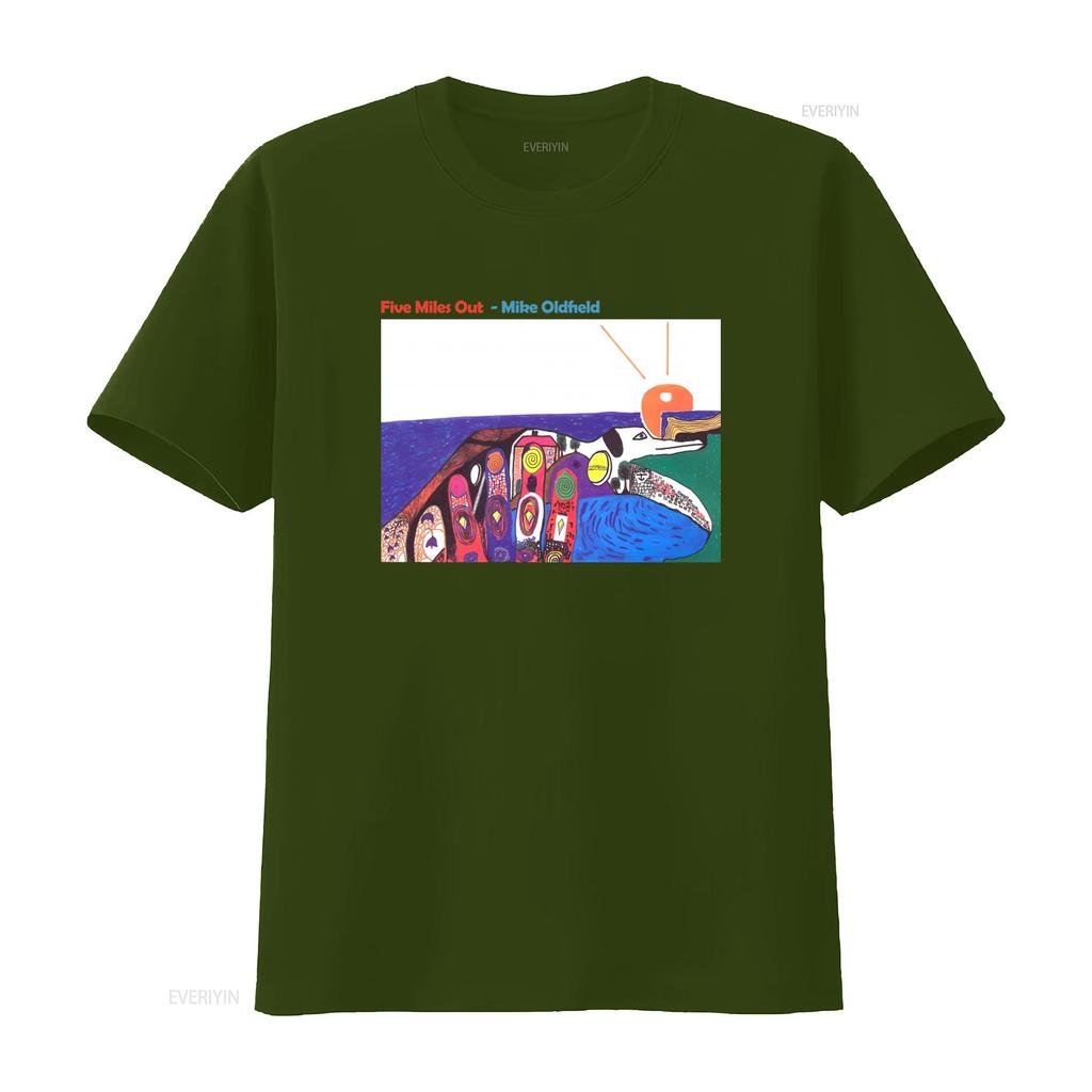 Colorful Art Print Cotton T Shirt Mike Oldfield Five Miles Out Album Family Man vintage Washed streetwear fashion Breathable