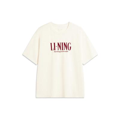 Футболка унисекс с коротким рукавом и принтом логотипа серии Li Ning Sport Lifestyle, с заниженной линией плеч, цвет белый AHSSF51-2