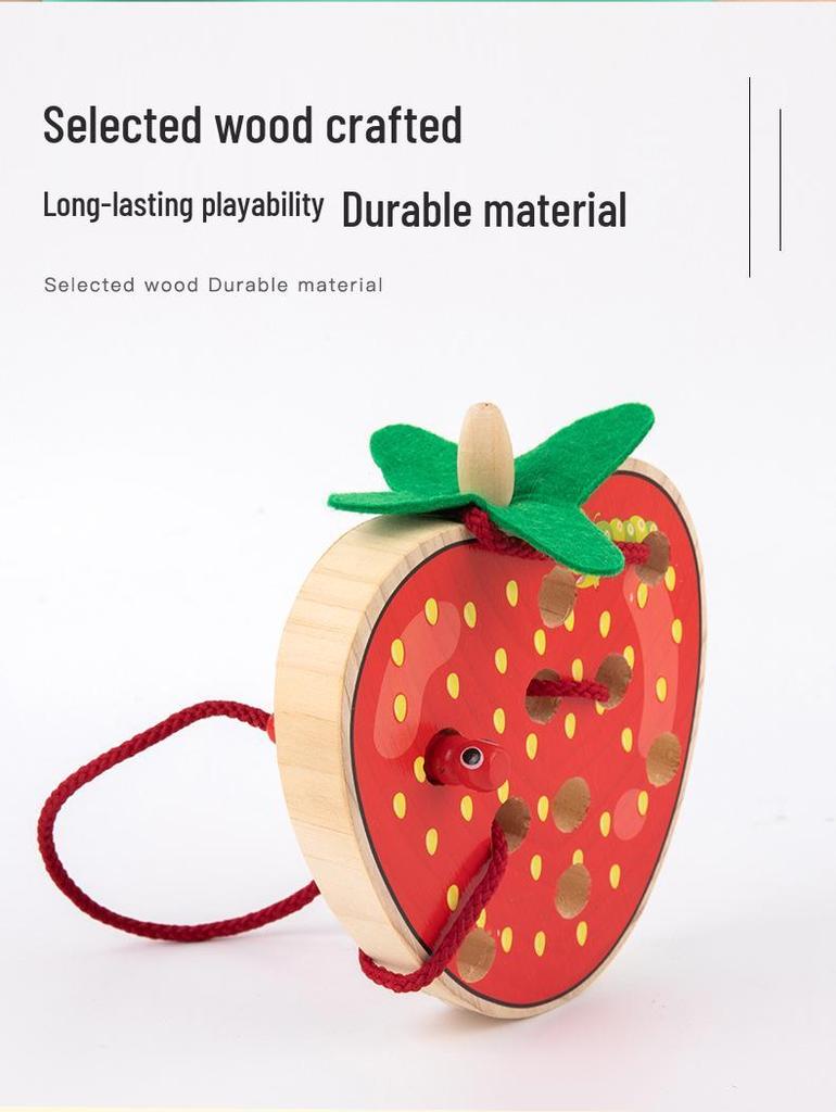 Деревянная игра-шнуровка «Фрукты»: Пазл Монтессори «Червячок и яблоко» для детей