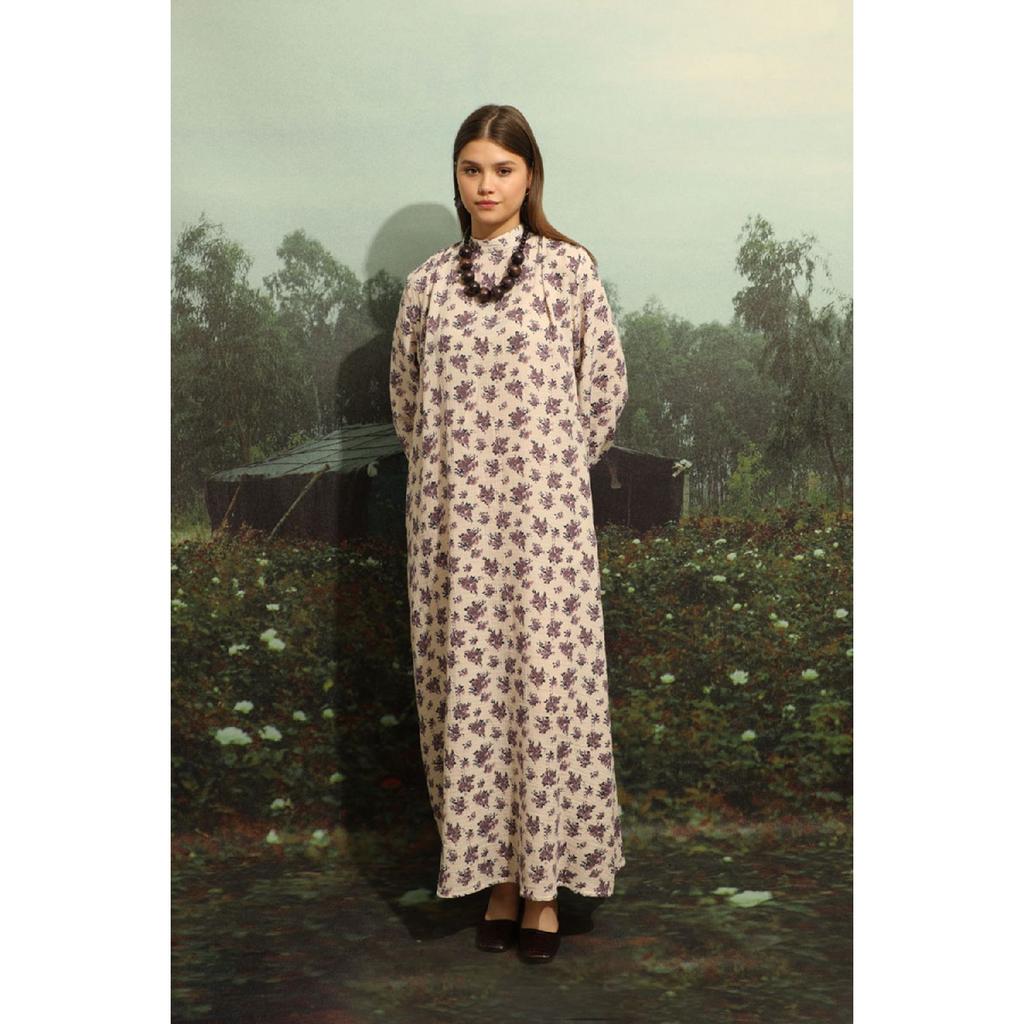 Floral Patterned Muslin Dress Black