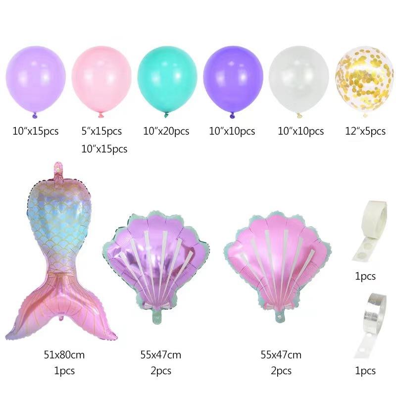 Mermaid Purple Pink Tiffany Blue Latex Combination Shell Fish Tail Foil Balloon Birthday Party Decoration