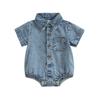 Infant Boys Girls Denim Romper Solid Color Short Sleeve Turn-Down Collar Baby Jumpsuits Summer Buttons Casual Bodysuits