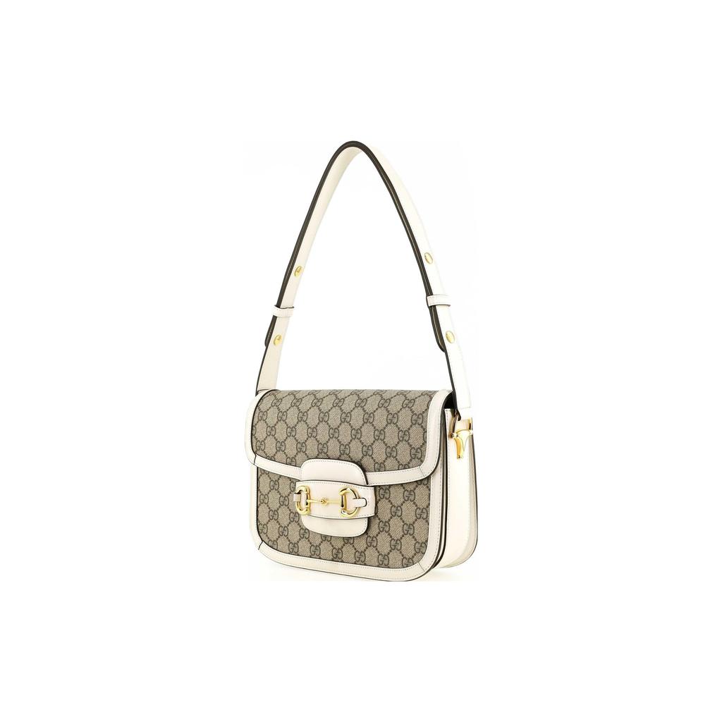 Gucci Horsebit 1955 Vintage Logo Canvas And Leather Saddle Bag Women Shoulder Bag Ebony White 602204-92TCG-9761