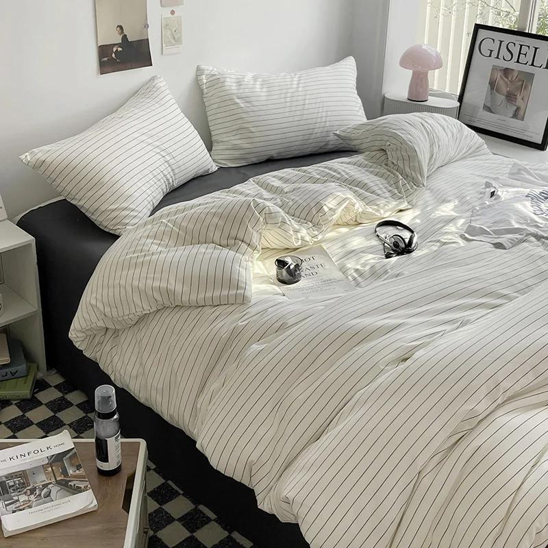 Bed Linen Bed Sheets Set Stripes Duvet Suit Cover Set Quilt Cover Bed Sheet Quilt Sets Queen Size Ins Blogger Comforter Sets
