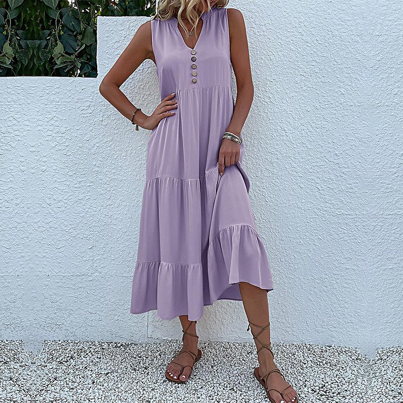 Летнее женское платье-майка, плиссированные платья без рукавов, свободные платья миди с v-образным вырезом