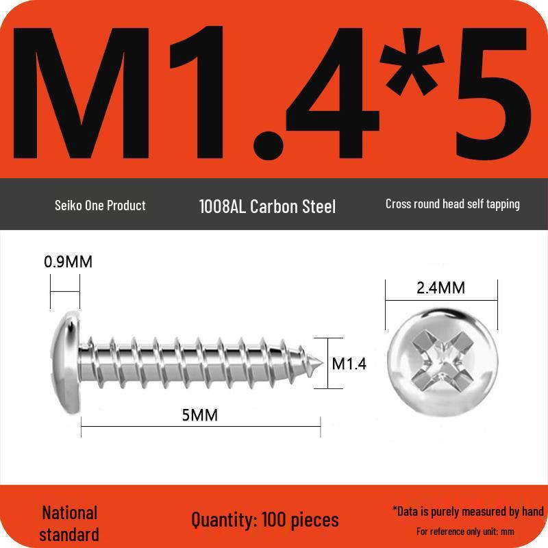 Galvanized Self-Tapping Screws, Round Head, White Zinc, PA Cross Pan, Pointed Tail M1.2-M4
