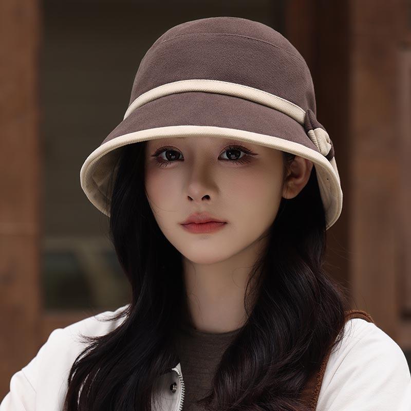 Autumn/Winter new bow hat for women, high-end bucket hat, casual versatile warm bucket hat, face-enhancing small basin hat