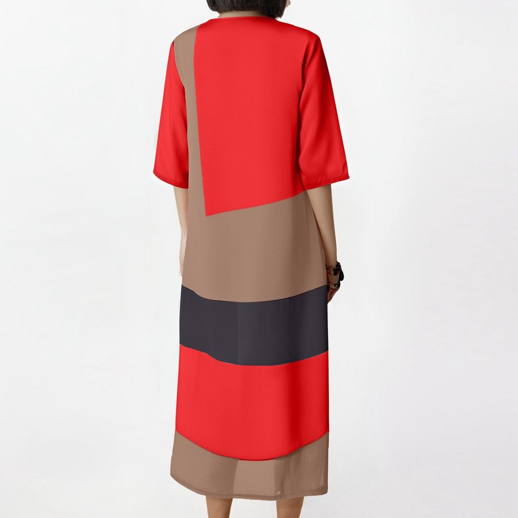 Женское модное платье с V-образным вырезом, короткими рукавами, пуговицами, повседневное, с принтом, длинное